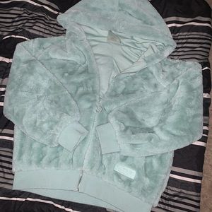 Faux Fur Zip-Up, beautiful sea foam green color